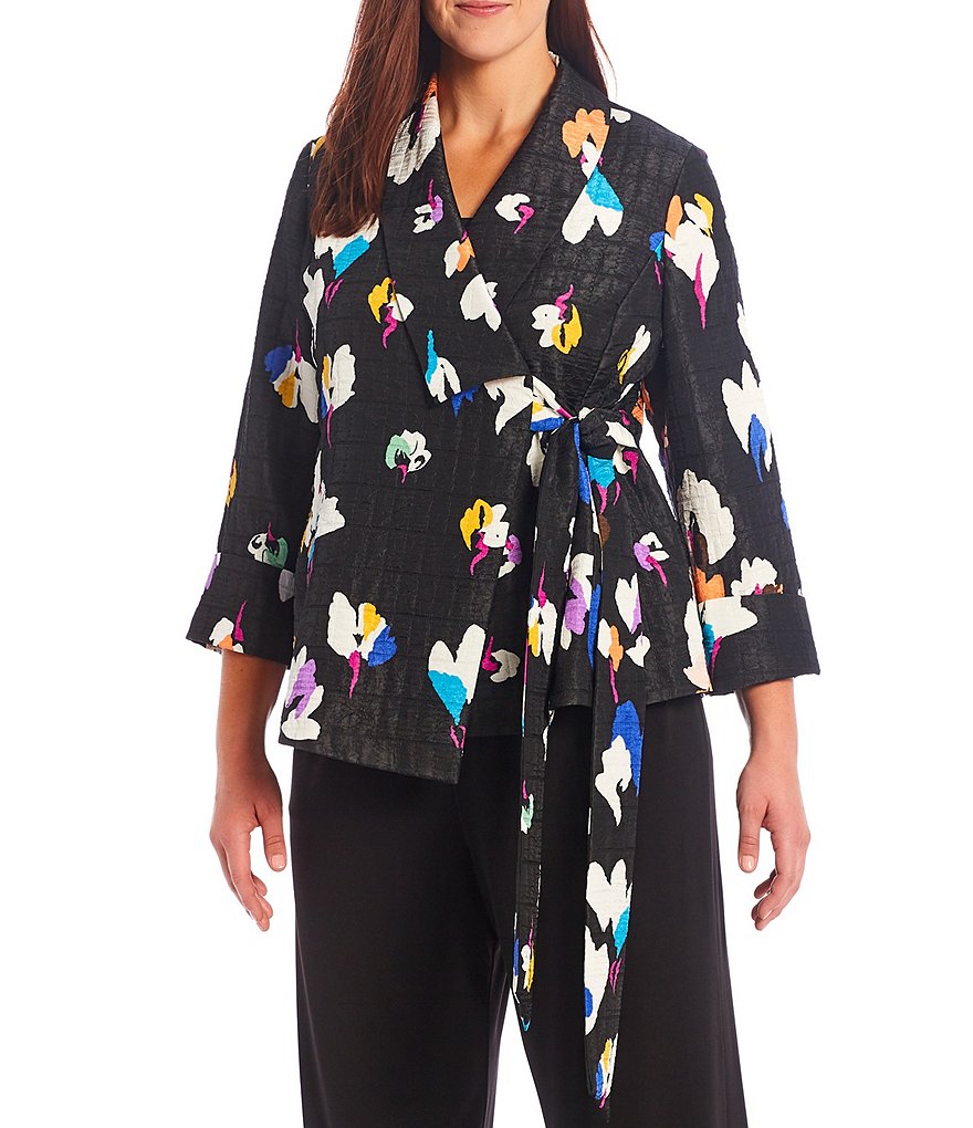 IC Collection Plus Size Notch Lapel Neck Bracelet Long Sleeve Side Tie Jacket