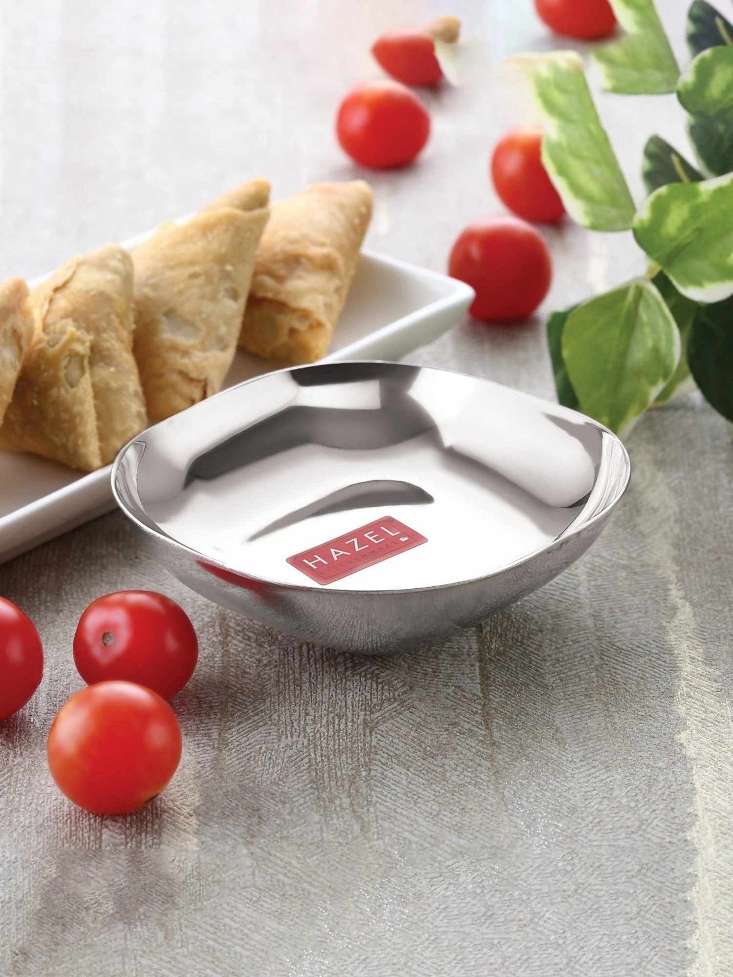 HAZEL Silver Stainless Steel Square Shaped Bowl for Snacks (400ml)