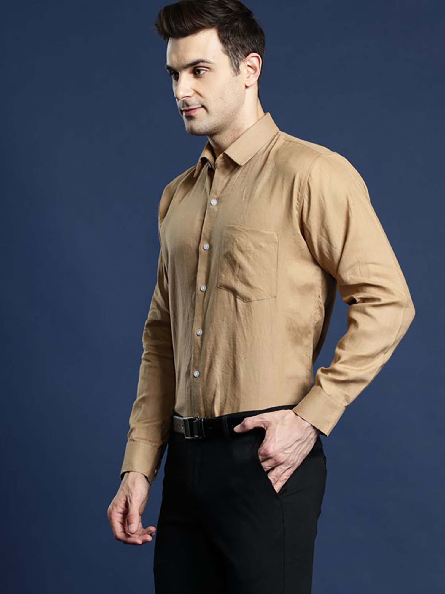 Hancock Khaki Slim Fit Solid Shirts