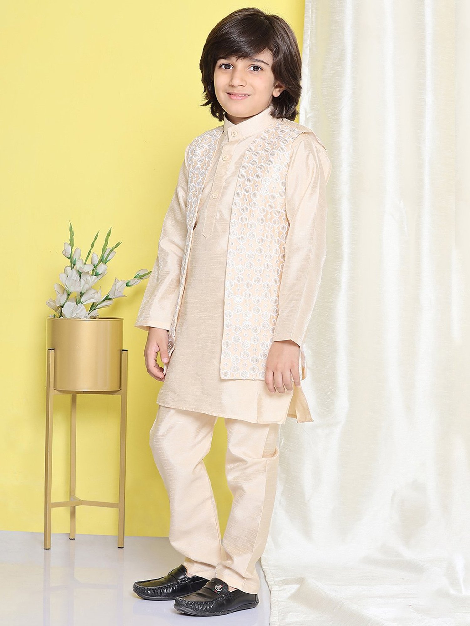 AJ Dezines Kids Black Embellished Full Sleeves Sherwani with Pants