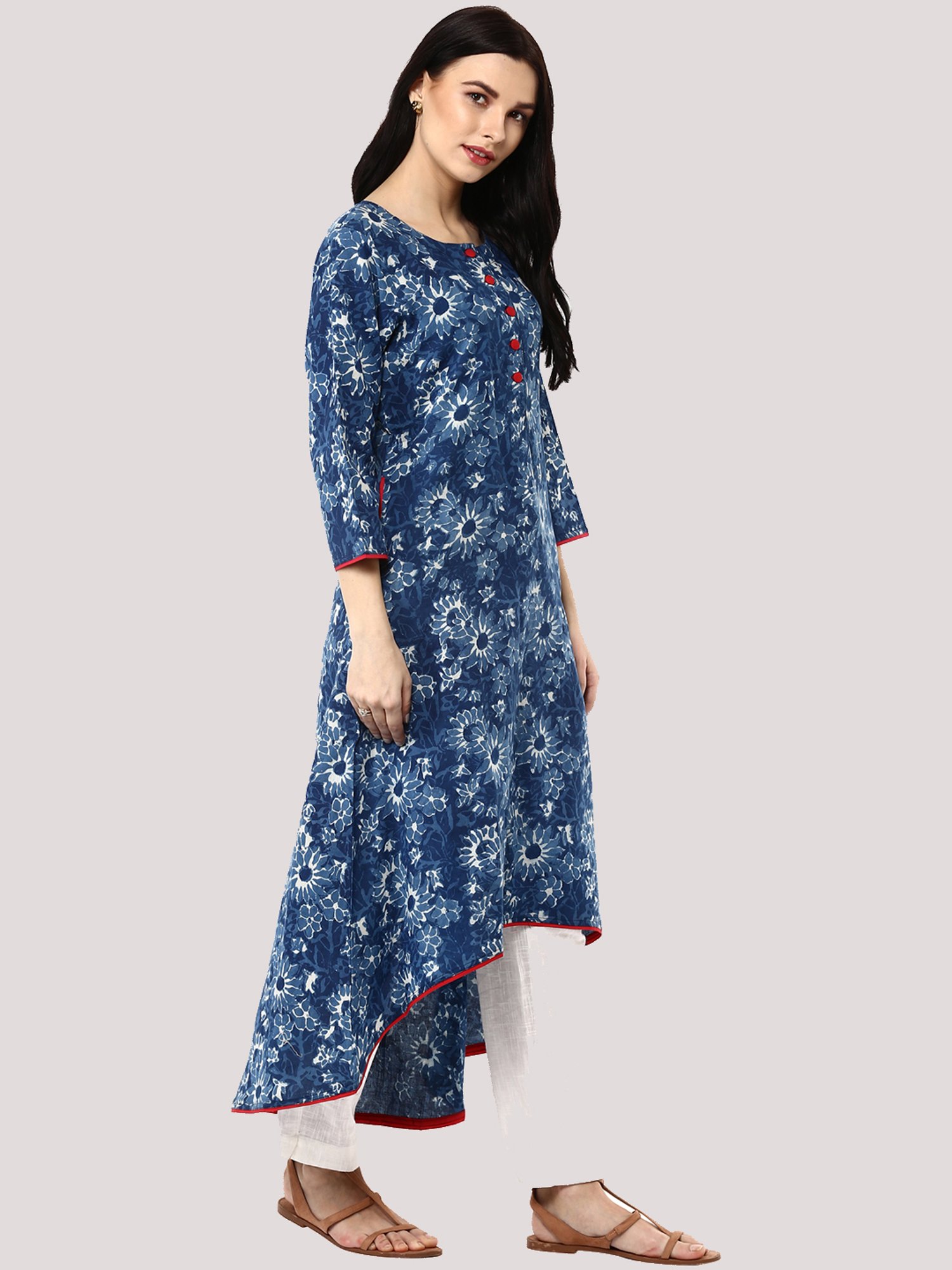 Geroo Jaipur Blue Indigo Hand Block Printed Pure Cotton Kurta
