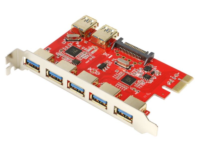 RIITOP 7 Ports USB 3.0 PCI-E Express Adapter Card Speed up to 5Gbps - PCIe USB3.0 Controller Card for Desktop PC with 15 pin SATA Power Connector