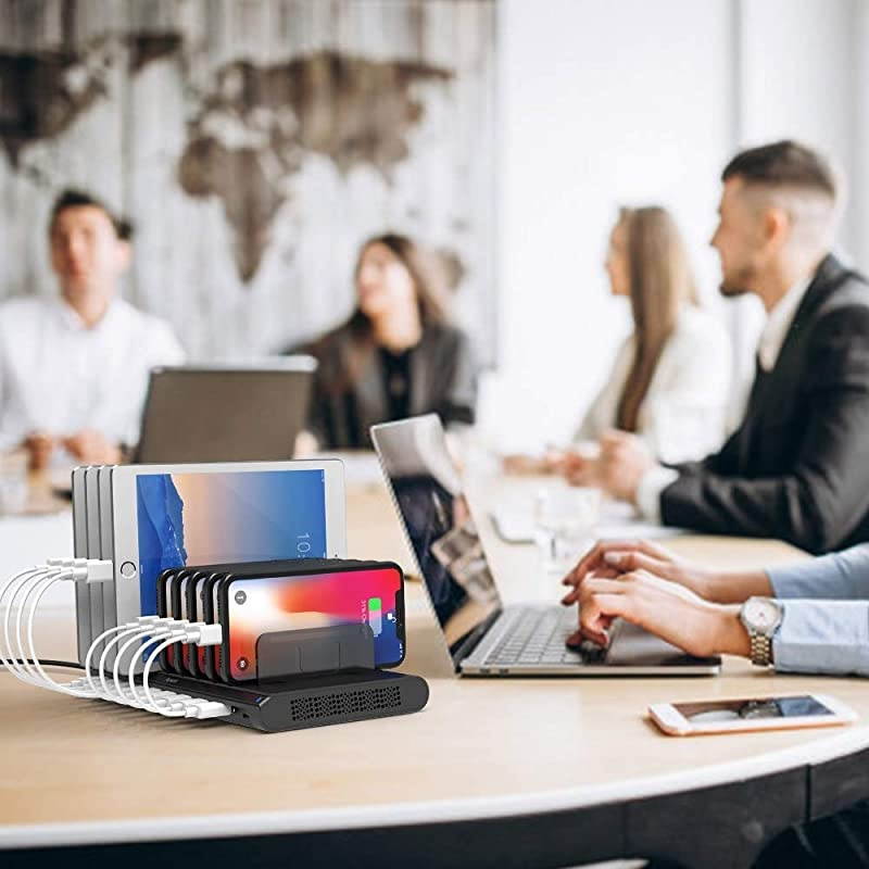 USB Charging Station Fast 120W 10 Port Phone Docking Station Organizer with Smart IC 2 Quick Charge 30 Type C Desktop Charger Dock for Multi Devices iPhone Samsung Galaxy XiaoMi iPad