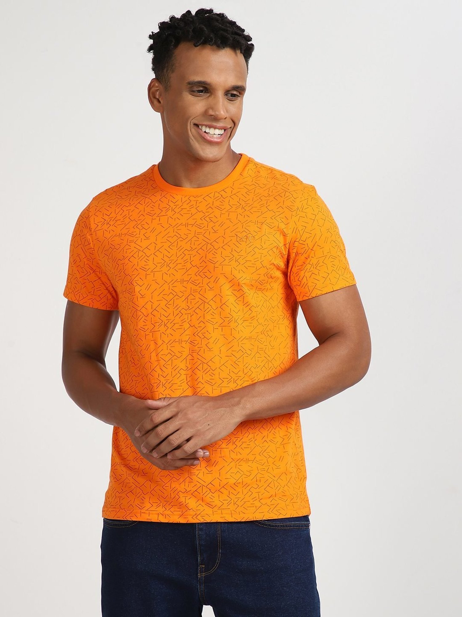 Lee Orange Cotton Slim Fit Printed T-Shirt