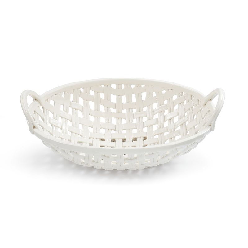 DEMDACO Large Ceramic  Bread Basket with Towel 16 x 11 - White