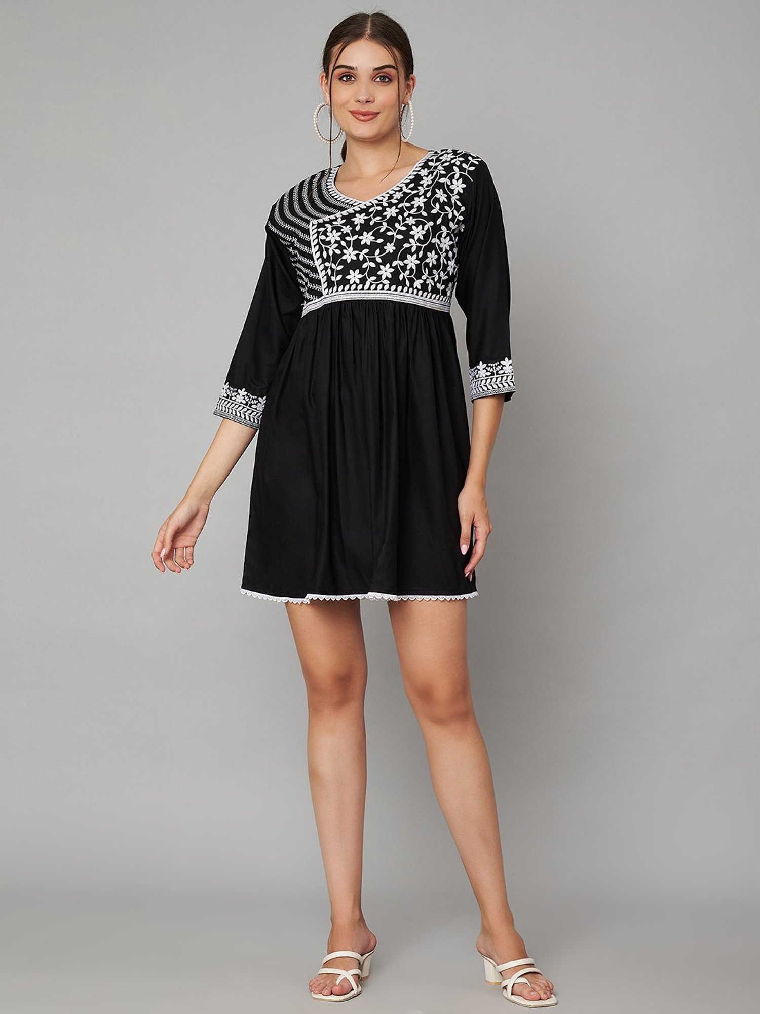 KOI SLEEPWEAR Black Embroidered Dress