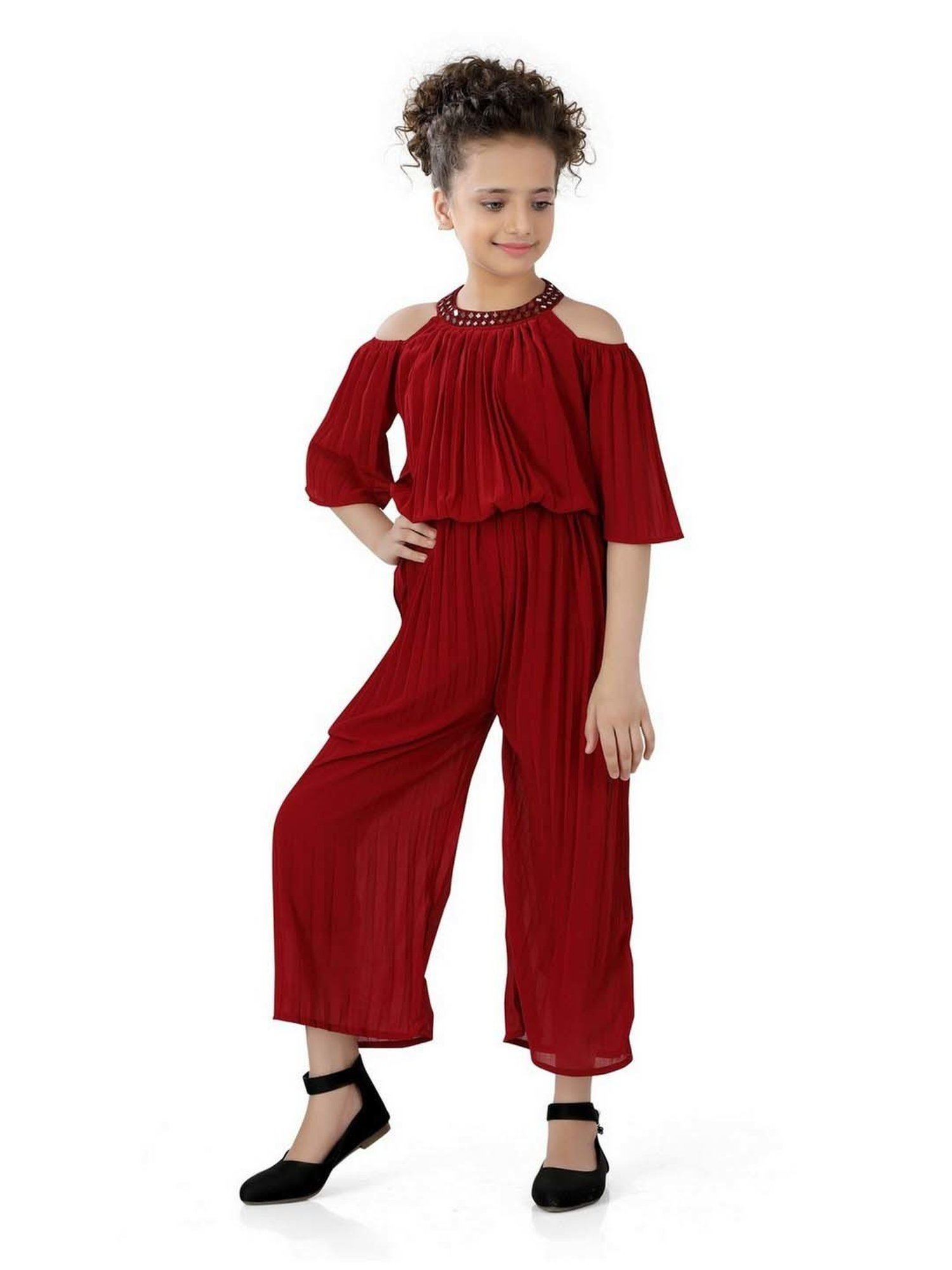 poplins Kids Maroon Cotton Regular Fit Jumpsuit
