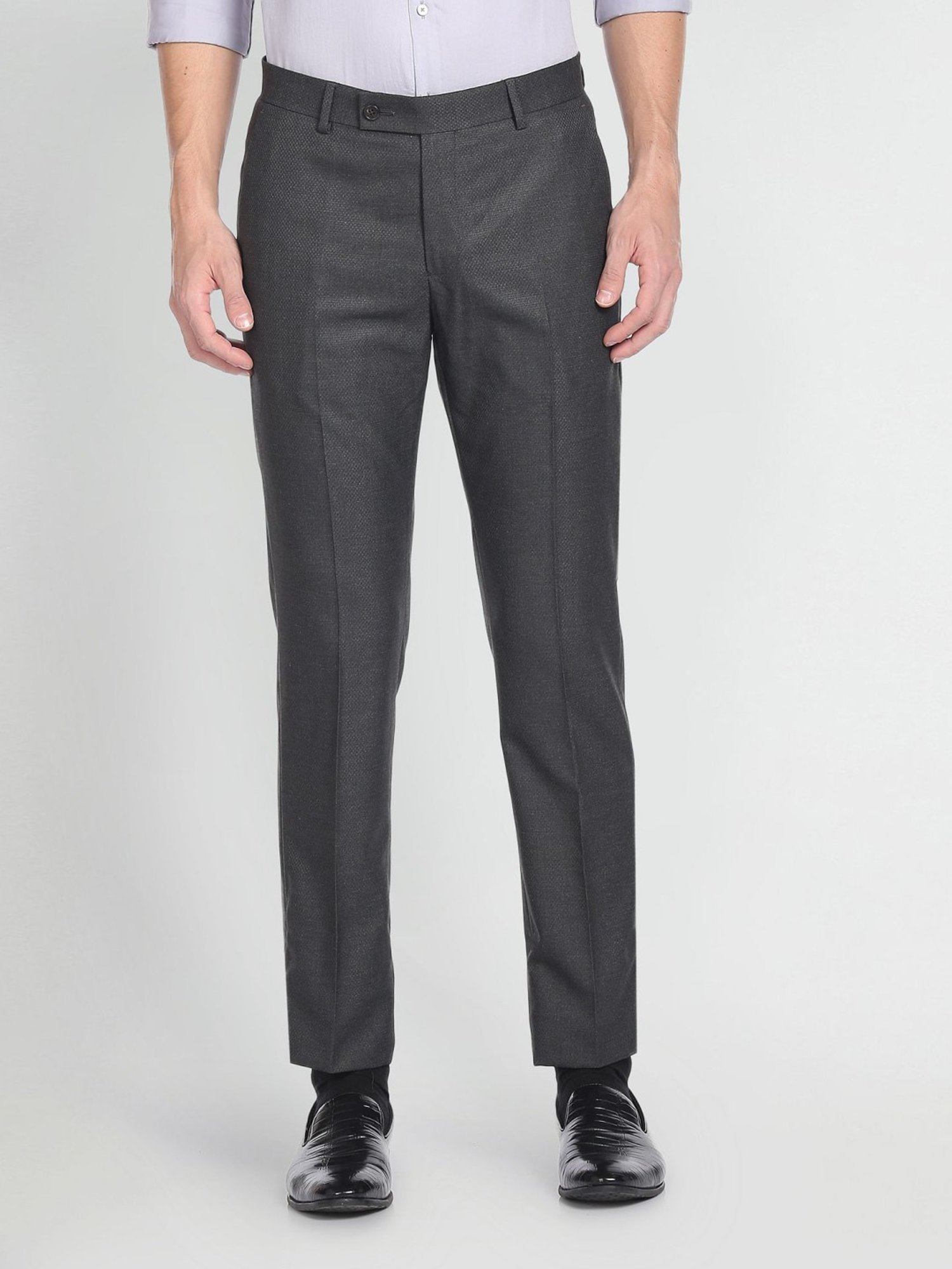 Arrow Grey Regular Fit Self Pattern Trousers
