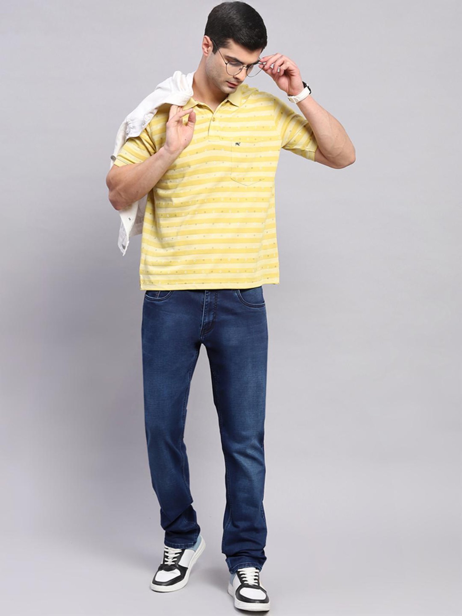 Monte Carlo Yellow Regular Fit Striped Polo T-Shirt