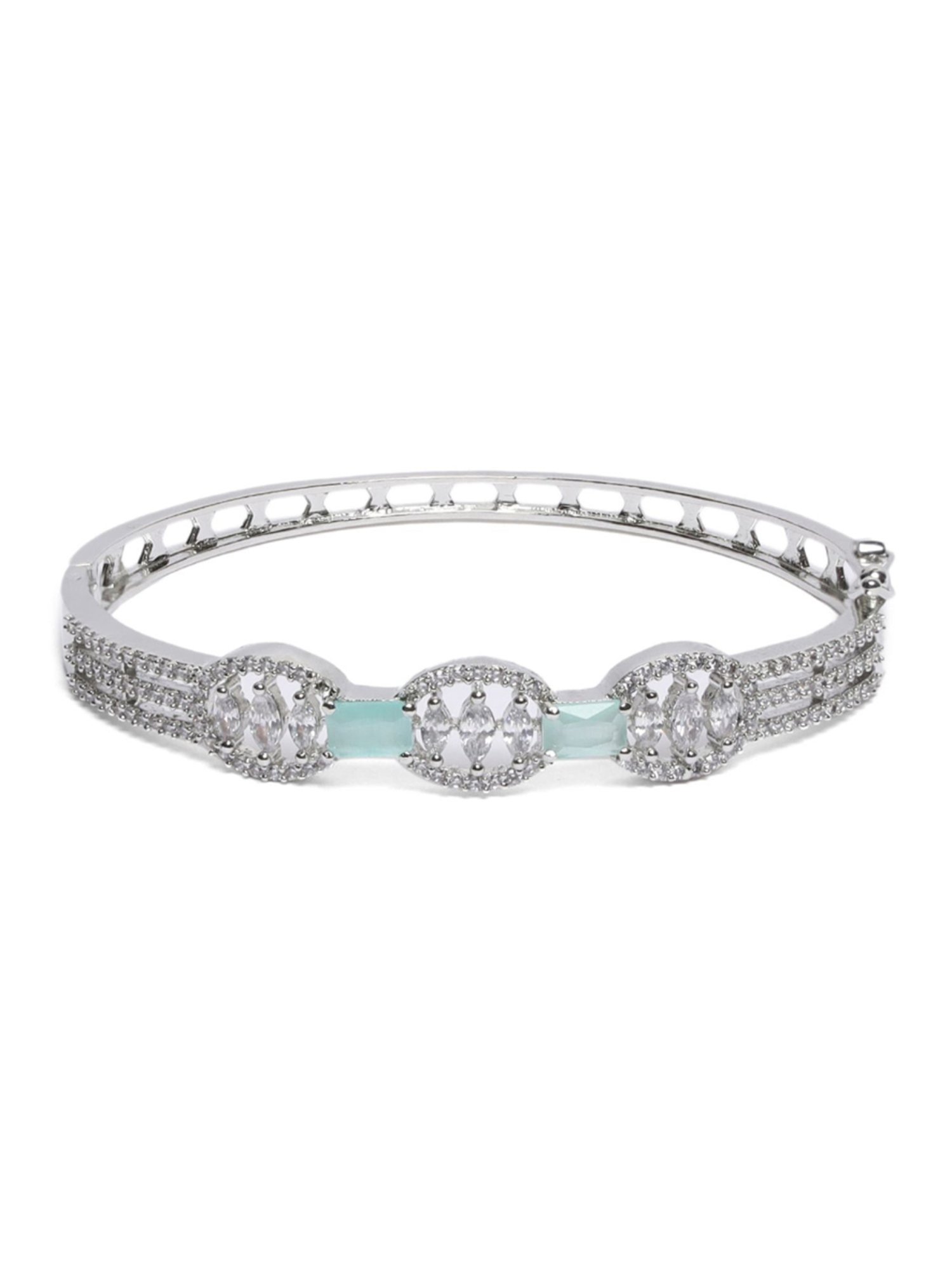 Aatmana American Diamond Silver Plated Bangle Style Bracelet