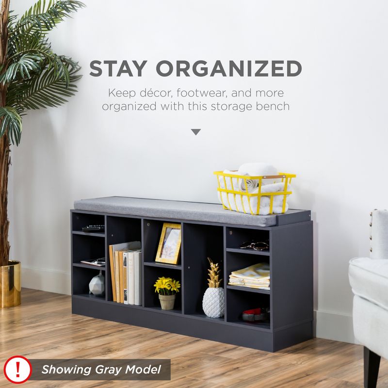 Best Choice Products 46in Shoe Storage Organization Rack Bench for Entryway, Bedroom w/ Padded Seat, 10 Cubbies - Maple