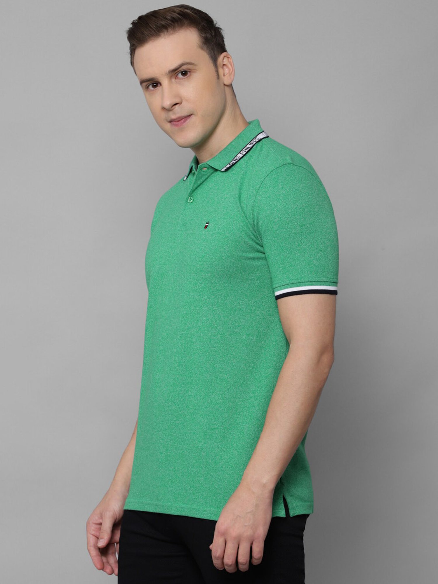 Louis Philippe Sport Light Green Cotton Slim Fit Polo T-Shirt