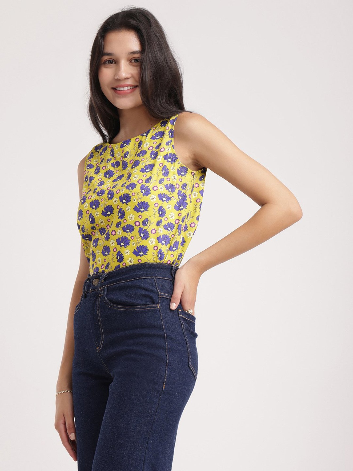 Fablestreet Yellow Floral Print Top