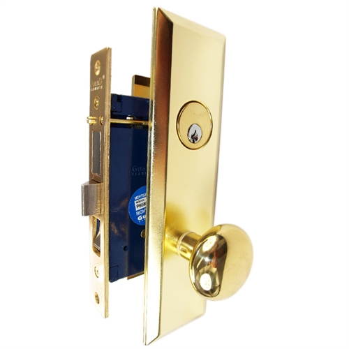 Guard Security Metro Version (Like Marks 114A/3) P8888RAK Polished Brass US3 Right Hand Apartment Mortise Entry Lockset, self-Adjusting spindles with Screwless Knobs Thru Bolted Lock Set