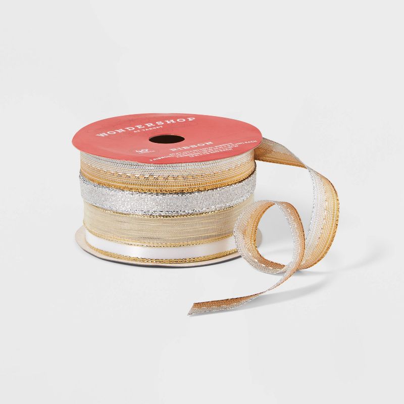 Fabric Ribbon 4 End x 40ft Gold/White Silver - Wondershop™