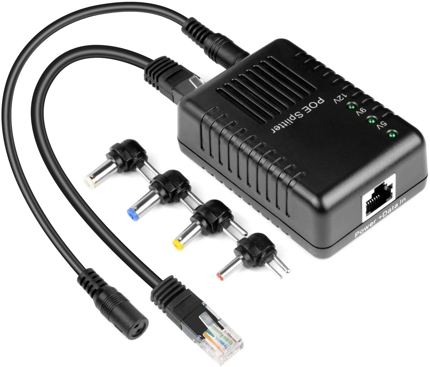 Dericam PoE Splitter Adapter, 10/100 Mbps IEEE 802.3af Compliant, 5V/9V/12V Output PoE DC Adapter for IP Cameras and Wireless Networks, PoE Splitter with Multiple Connectors