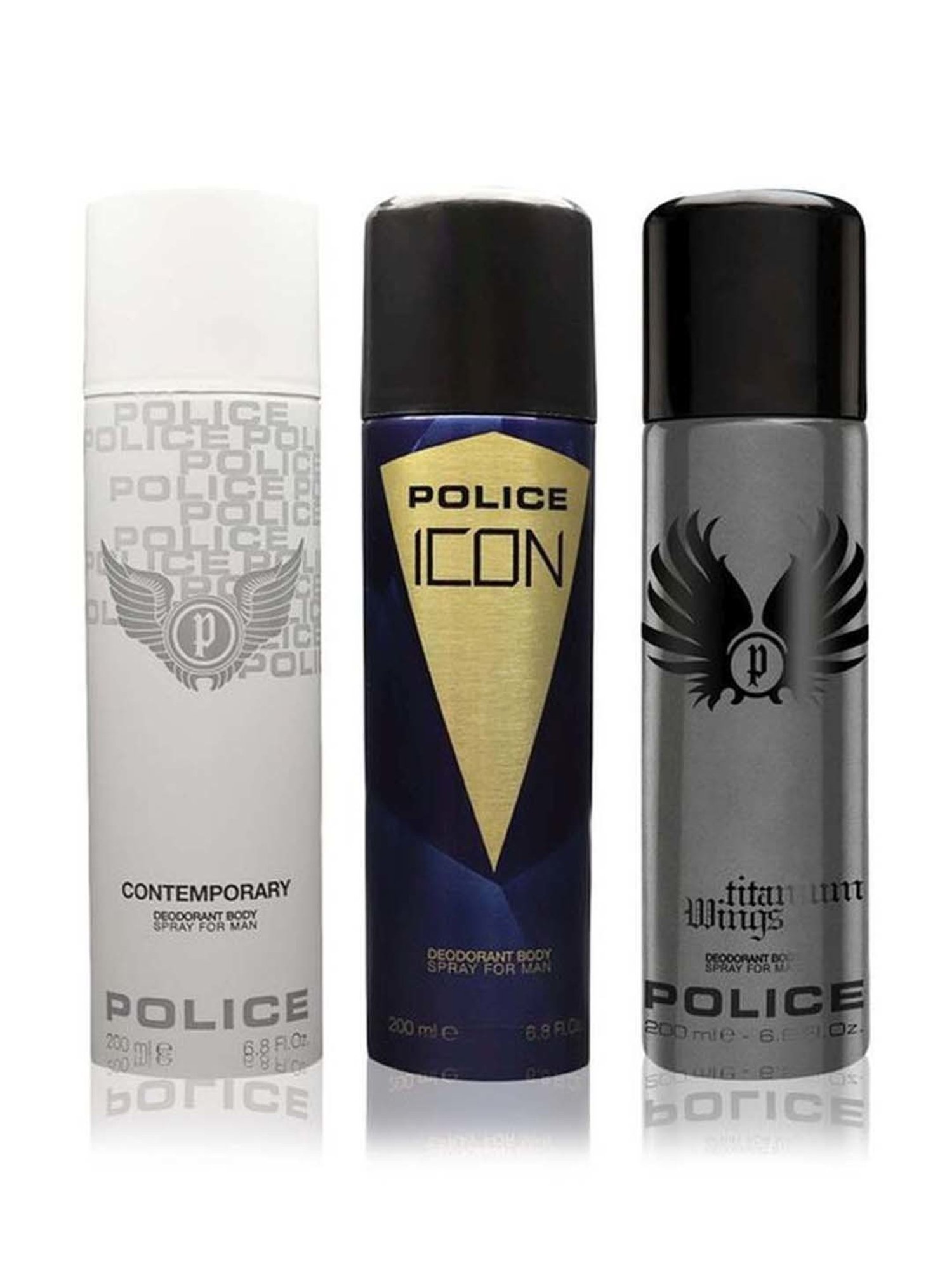 Police Contemporary + Icon + Titanium Wings Deodorant Spray for Men Combo Set