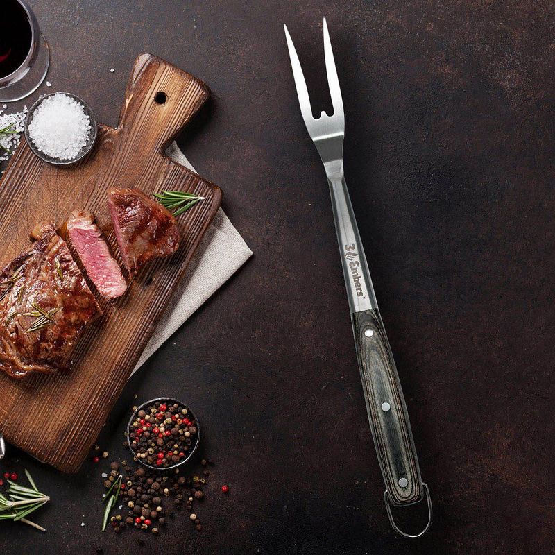 Stainless Steel BBQ Fork with Pakkawood Handle Silver - 3 Embers