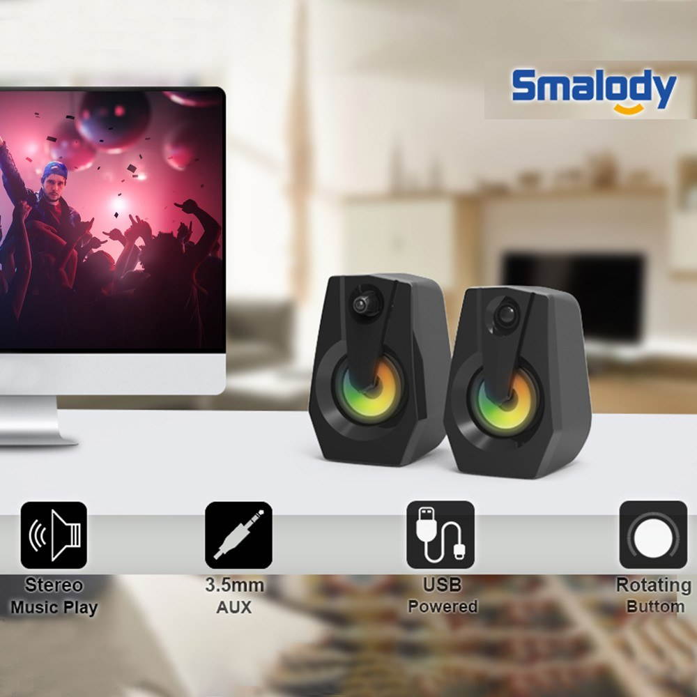 SMALODY VXSM9015 Multimedia Bass Stereo Speaker Audio Player LED Colorful Light Double Speaker Mini Sound Blaster Audio TV Computer Speaker