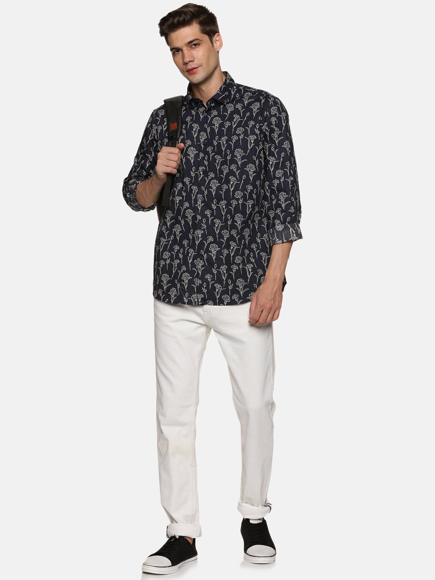 Don Vino Black Regular Fit Printed Shirt