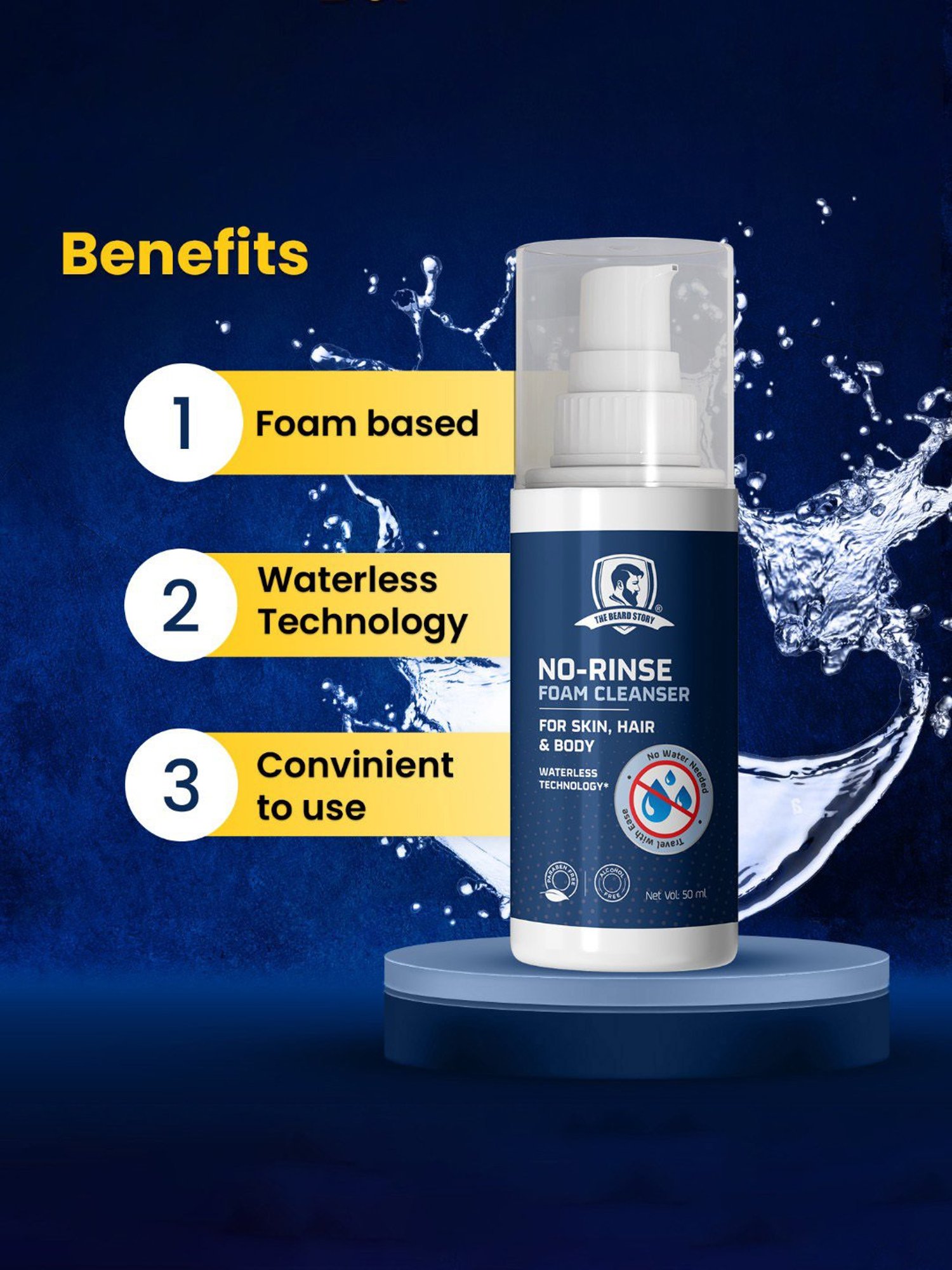 The Beard Story No-Rinse Foam Cleanser for Skin, Hair & Body - 50 ml