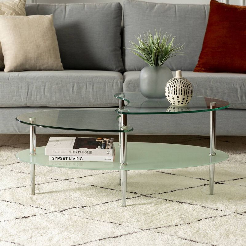 Glass Oval Living Room Metal Coffee Table - Saracina Home