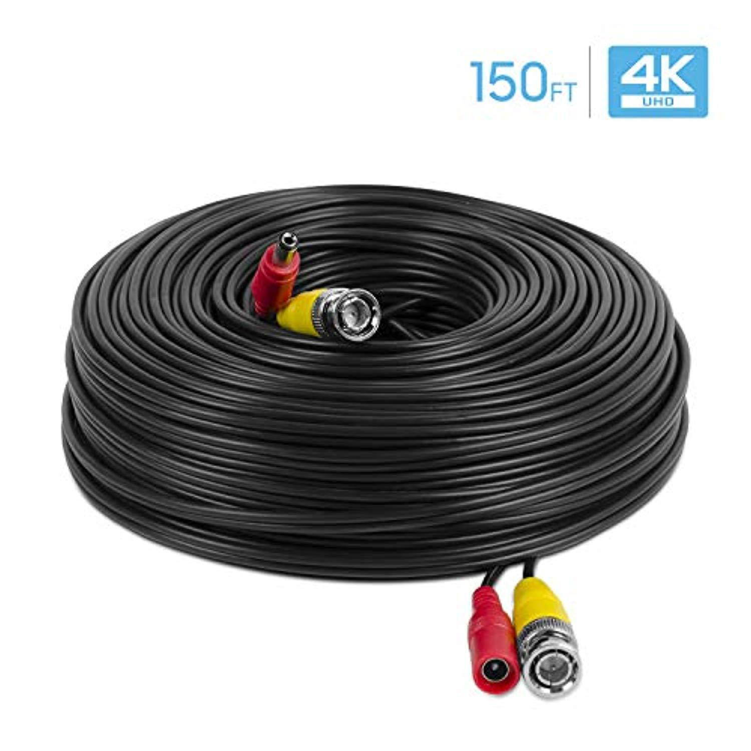 Amcrest 4K Security Camera Cable 150FT BNC Cable, Camera Wire CCTV, Pre-Made All-in-One Video and Power Cable for Security Camera, HDCVI, HDTVI Camera, Analog, DVR (SCABLE4K150B-PP)