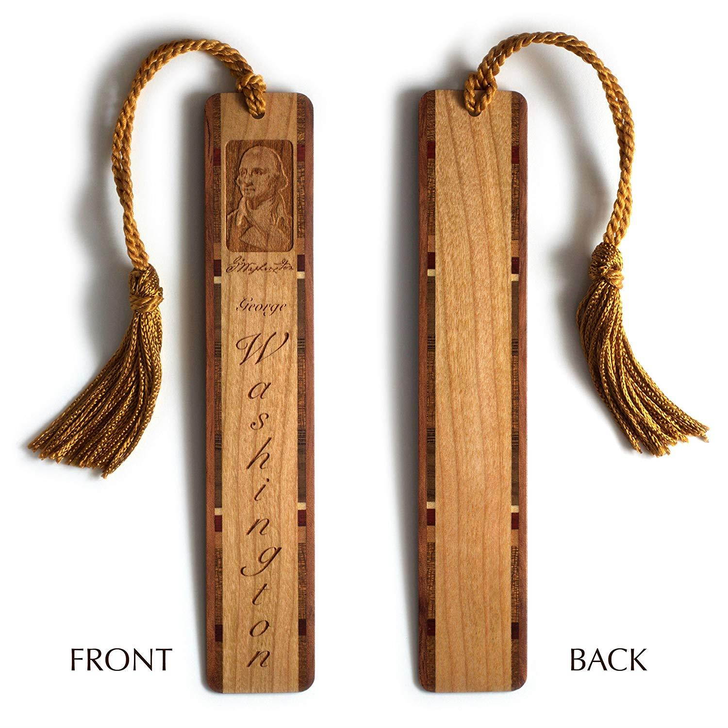 George Washington Engraved Wooden Bookmark with Copper Rope Tassel - Personalized version also available - search B071KHBZG1.