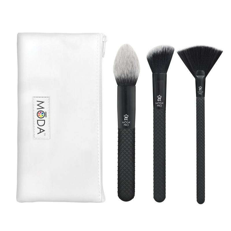 MODA Brush Pro 4pc Finishing Black Makeup Brush Set with Zip Case