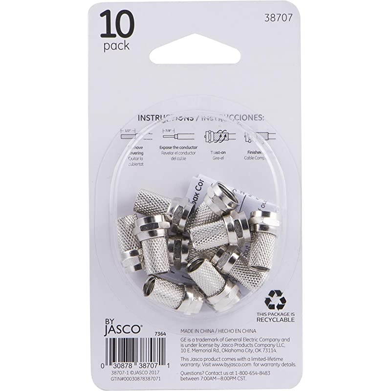 RG6 TwistOn F Connectors 10 Pack FType Coaxial Connectors Replace Broken Connectors and Assemble RG6 Coax Cables No Tools Required 38707