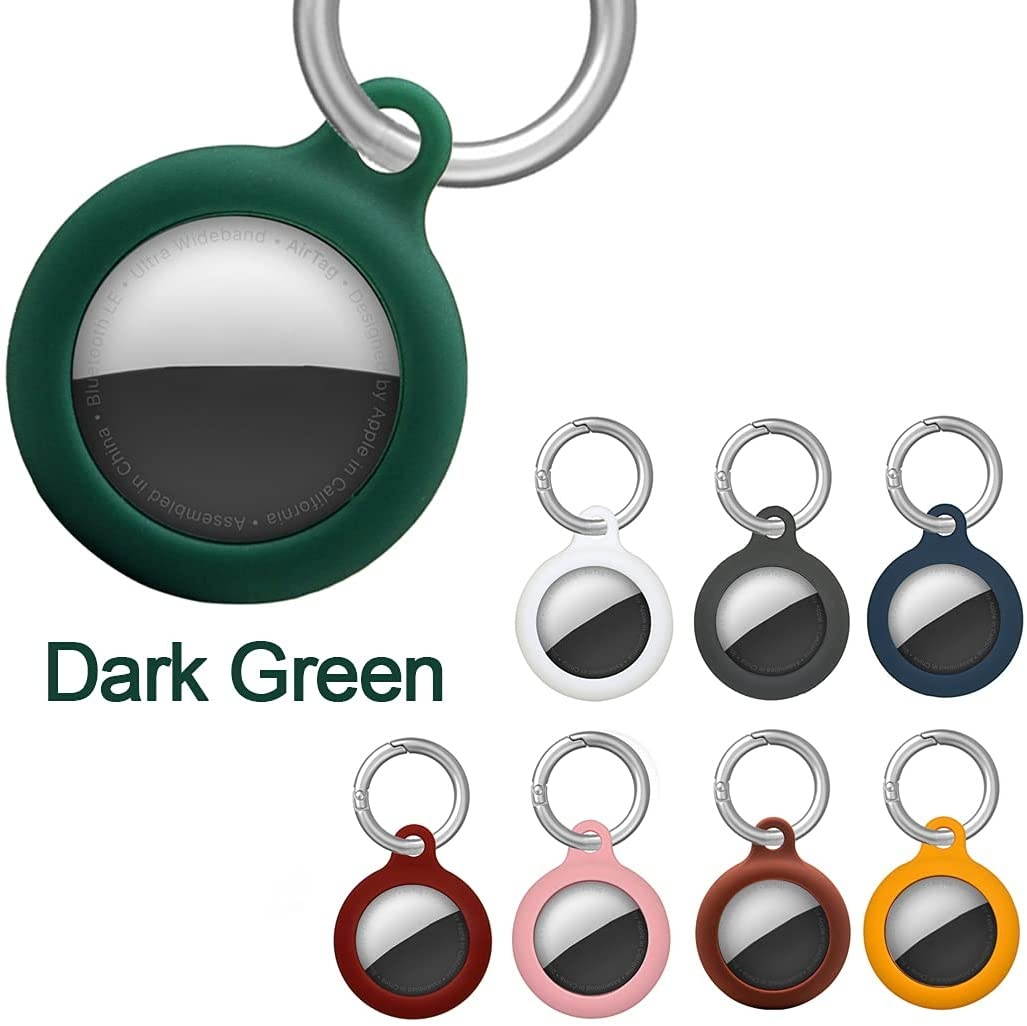 Panutto for Air Tag Location Tracker Protective Cover Case Short O Ring Round Carabiner Snap Clip Open Face Keychain Accessories (Dark Green)