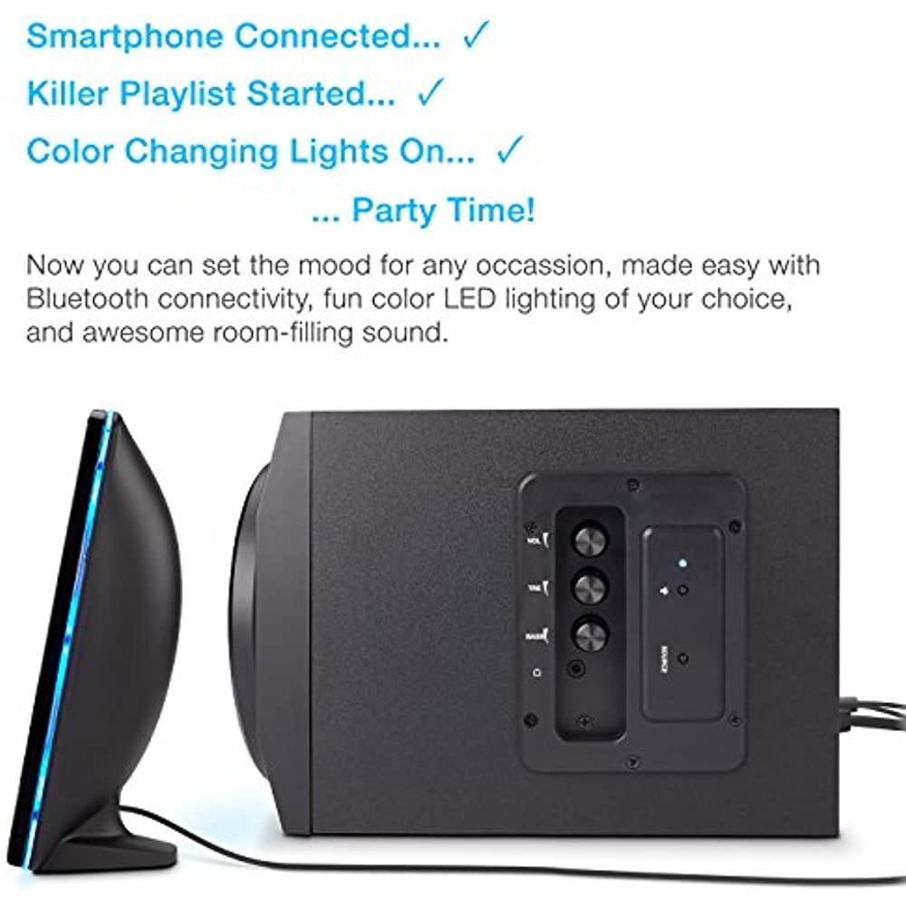 Cyber Acoustics Bluetooth Speakers with LED Lights &ndash; The Perfect Gaming, Movie, Party, Multimedia 2.1 Subwoofer Speaker System (CA-SP34BT)