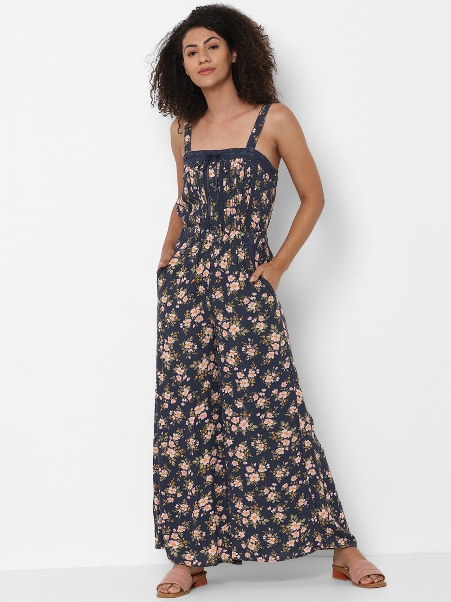 American Eagle Outfitters Navy Floral Print Jumpsuit