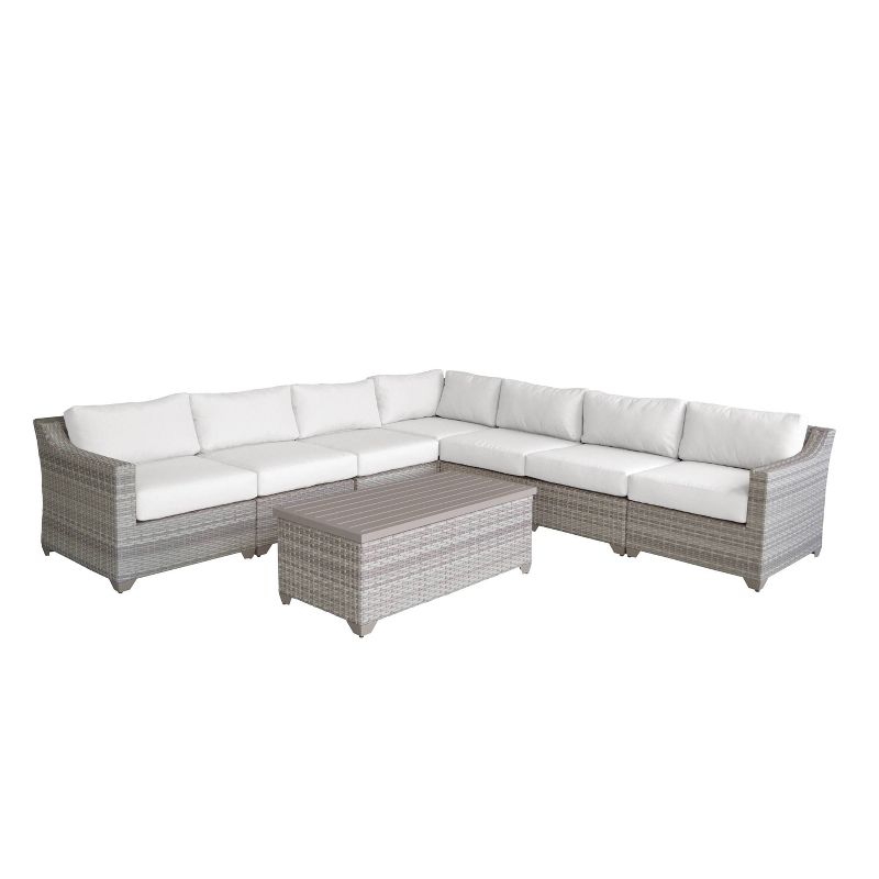 Farimont 8pc Patio Sectional Seating Set with Cushions - White - TK Classics