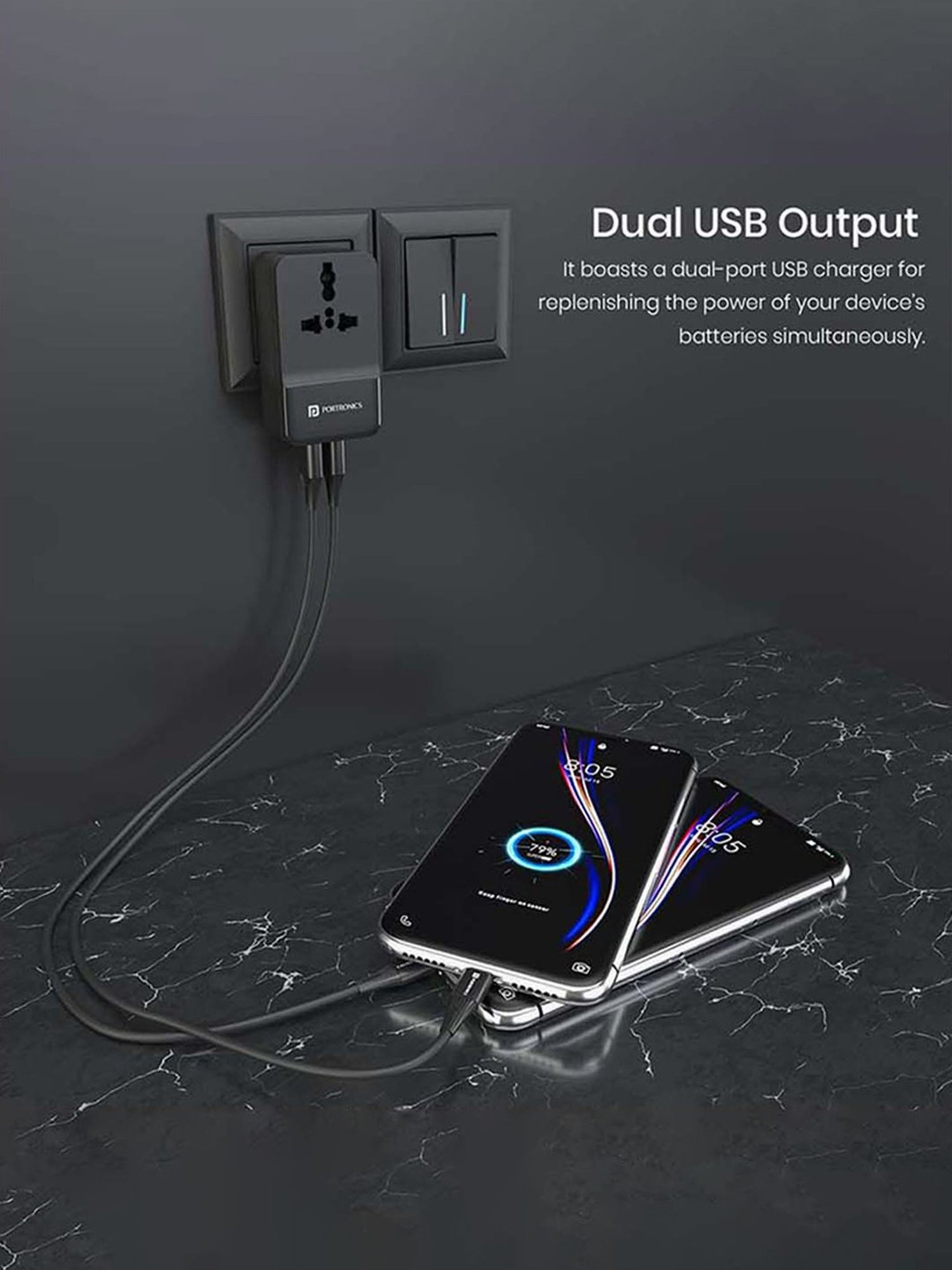 Portronics Adapto III POR-1362 Adapter with Dual USB Port and AC Socket (Black)