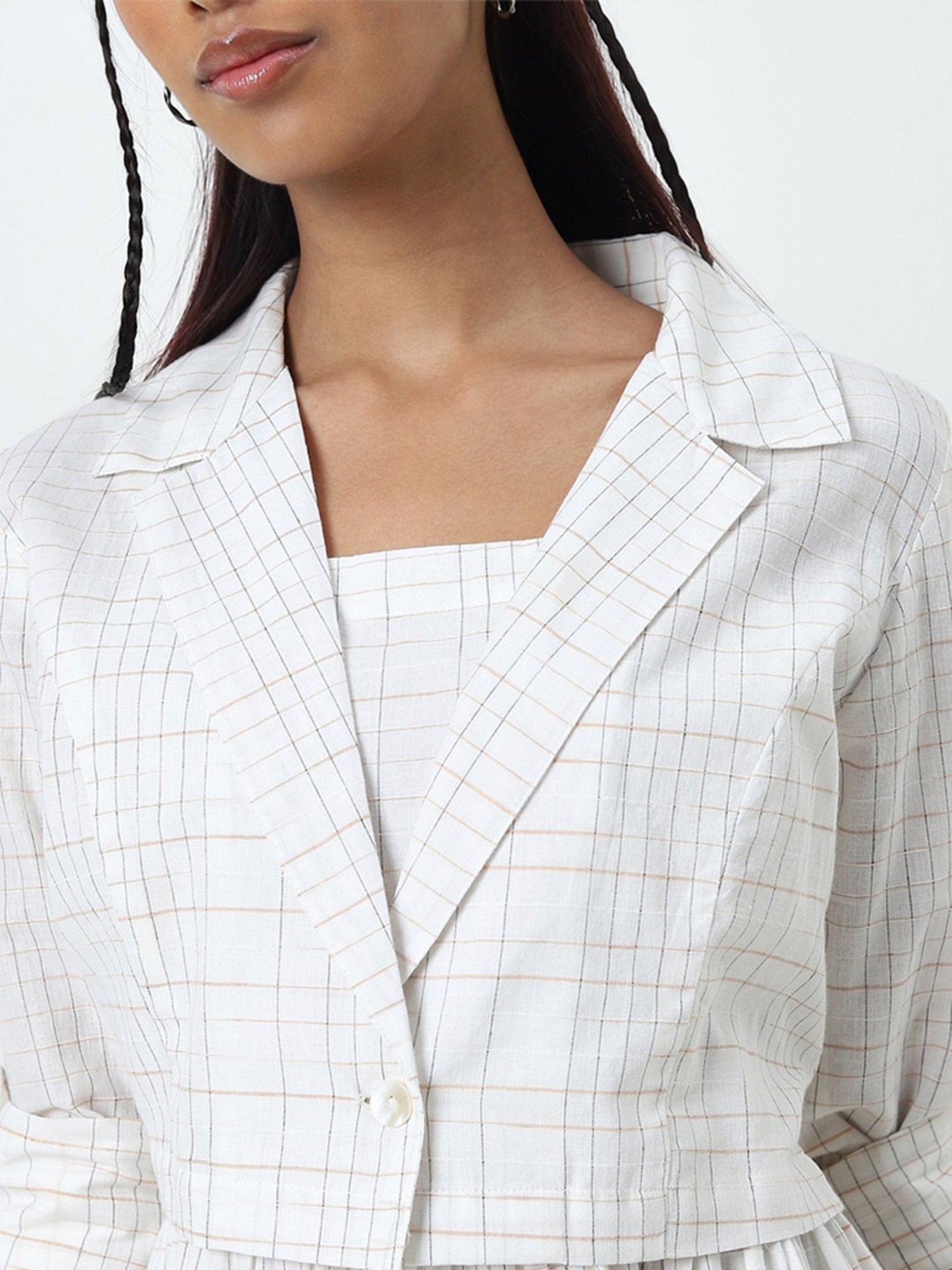 Bombay Paisley by Westside Off-White Tiered Cotton Dress with Jacket