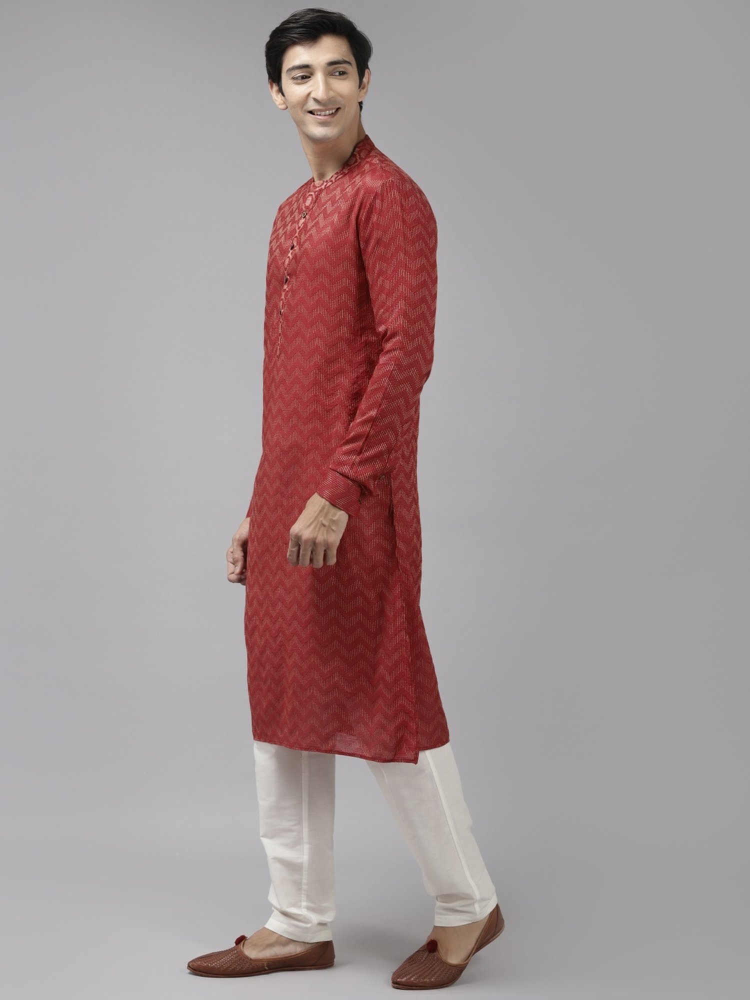 See Designs Maroon & White Regular Fit Self Pattern Kurta Bottom Set