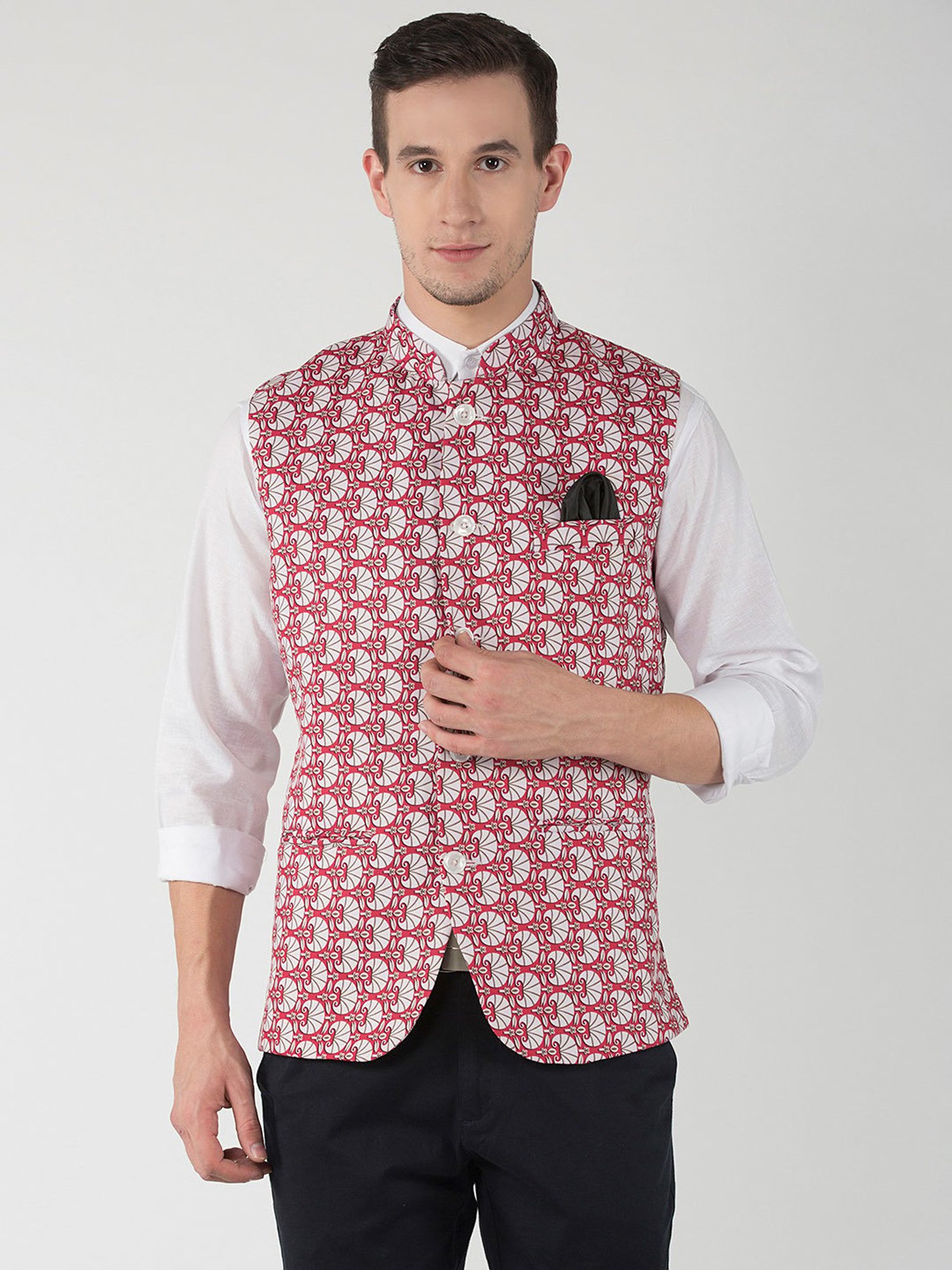 Hangup Plus Multicolor Regular Fit Printed Nehru Jacket