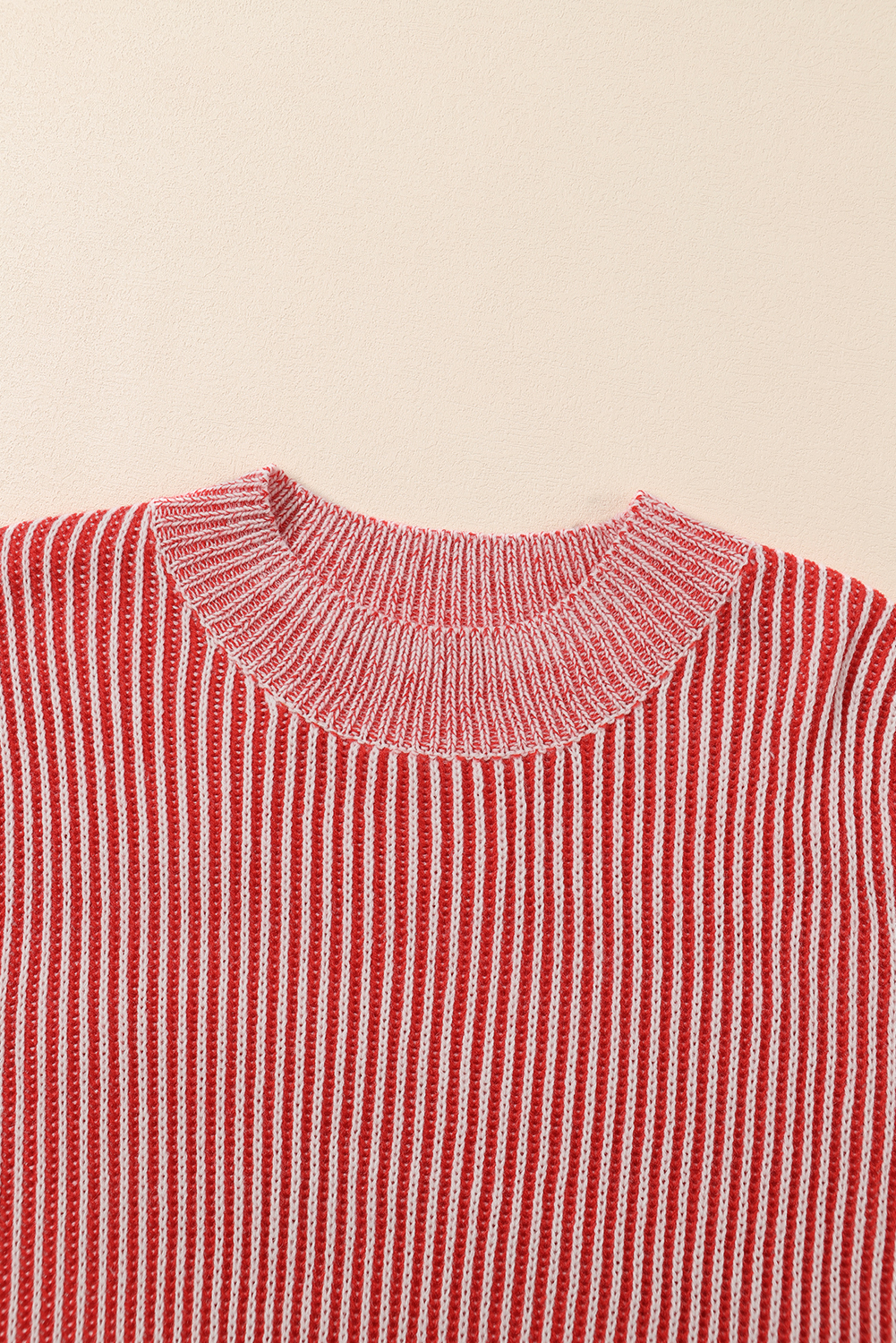 Red Casual Stripe Print Round Neck Sweater