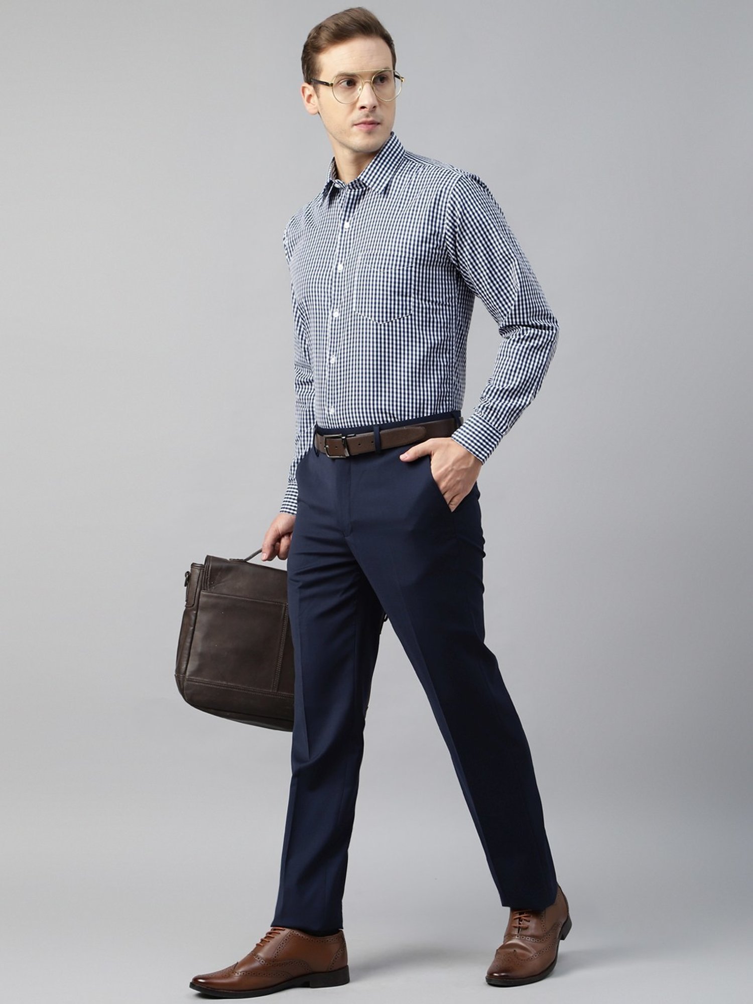 English Navy Navy Slim Fit Checks Shirt