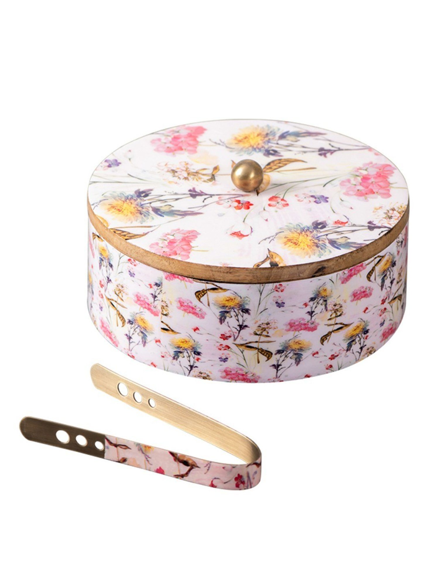 Nestroots Printed Casserole Wooden Box Chapati Box Food Warmer Set hotpot roti Box with Lid Tong