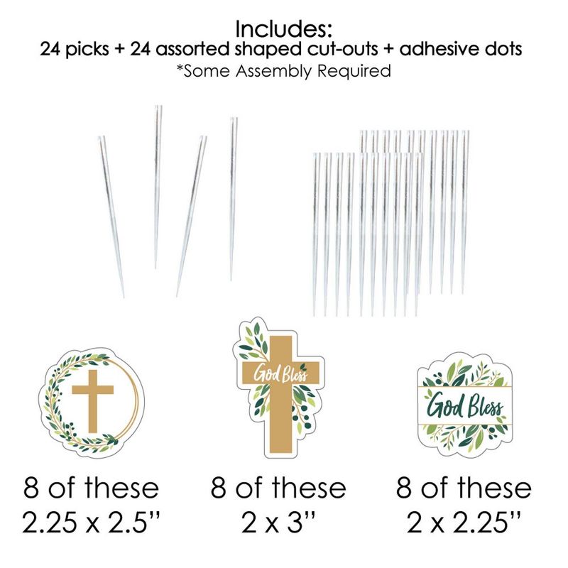 Big Dot of Happiness Elegant Cross - Dessert Cupcake Toppers - Religious Party Clear Treat Picks - Set of 24