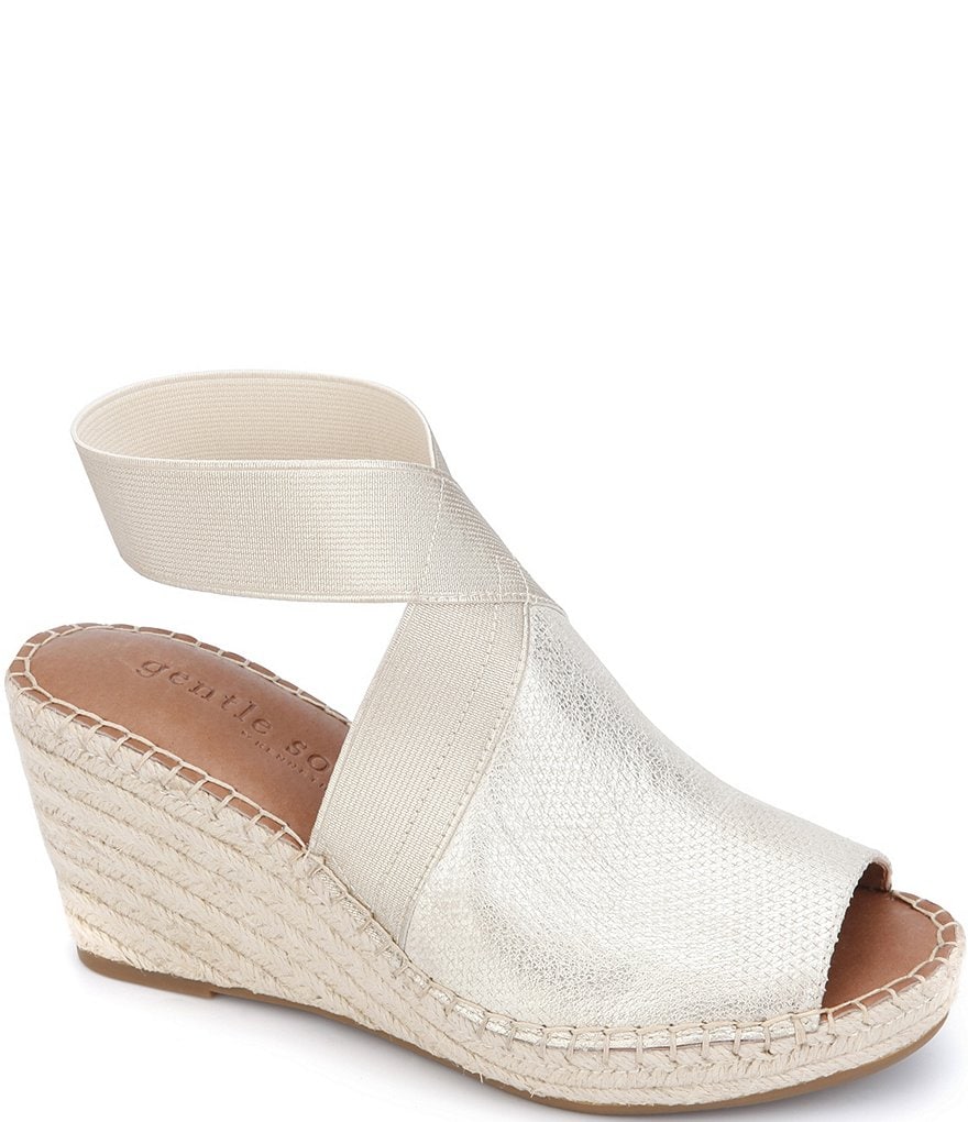 Gentle Souls Charli Metallic Elastic Ankle Espadrille Wedge Sandals