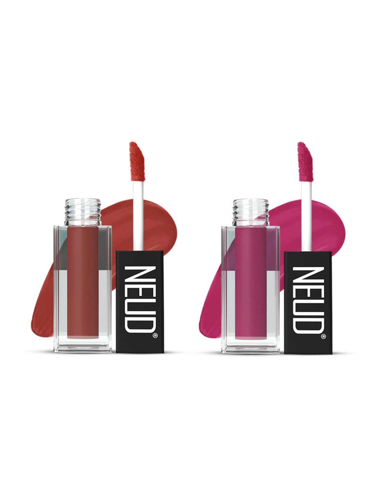 Neud Matte Liquid Lipstick Combo Jolly Coral & Quirky Tease with Two Lip Gloss Free