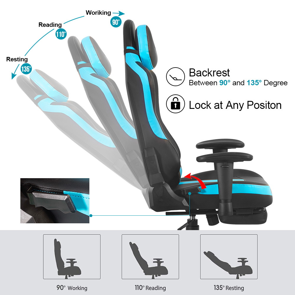 Ergonomic Racing Gaming Chair LUCKWIND Racing Chair
Massage Gaming Chair Office Chair Height Adjustment Recliner Swivel Rocker With Adjustable Headrest Retractable Footrest And Massage Lumbar Pad