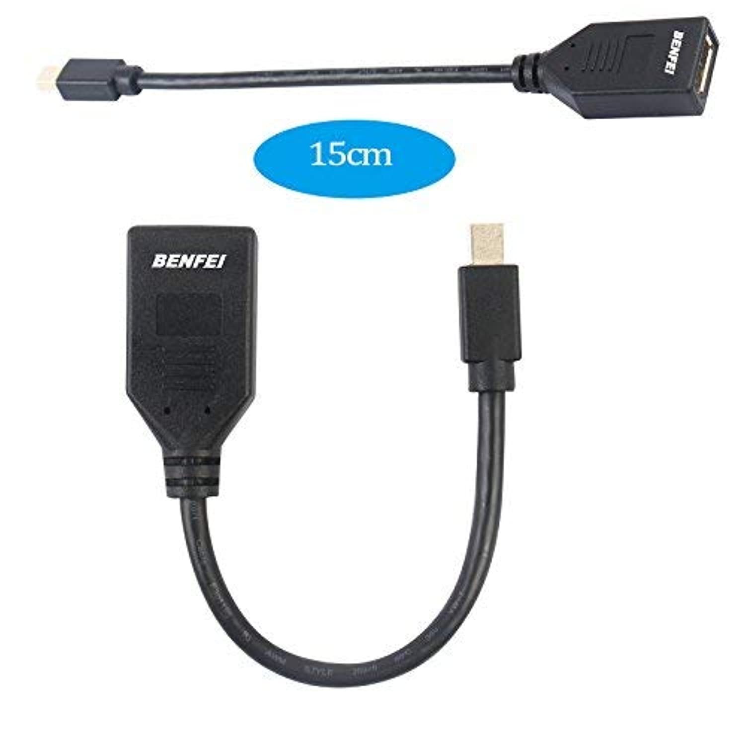 Benfei Mini DisplayPort to DisplayPort Adapter (Mini DP to DP) in Black - 4K Resolution Ready - Thunderbolt | Thunderbolt 2 Port Compatible