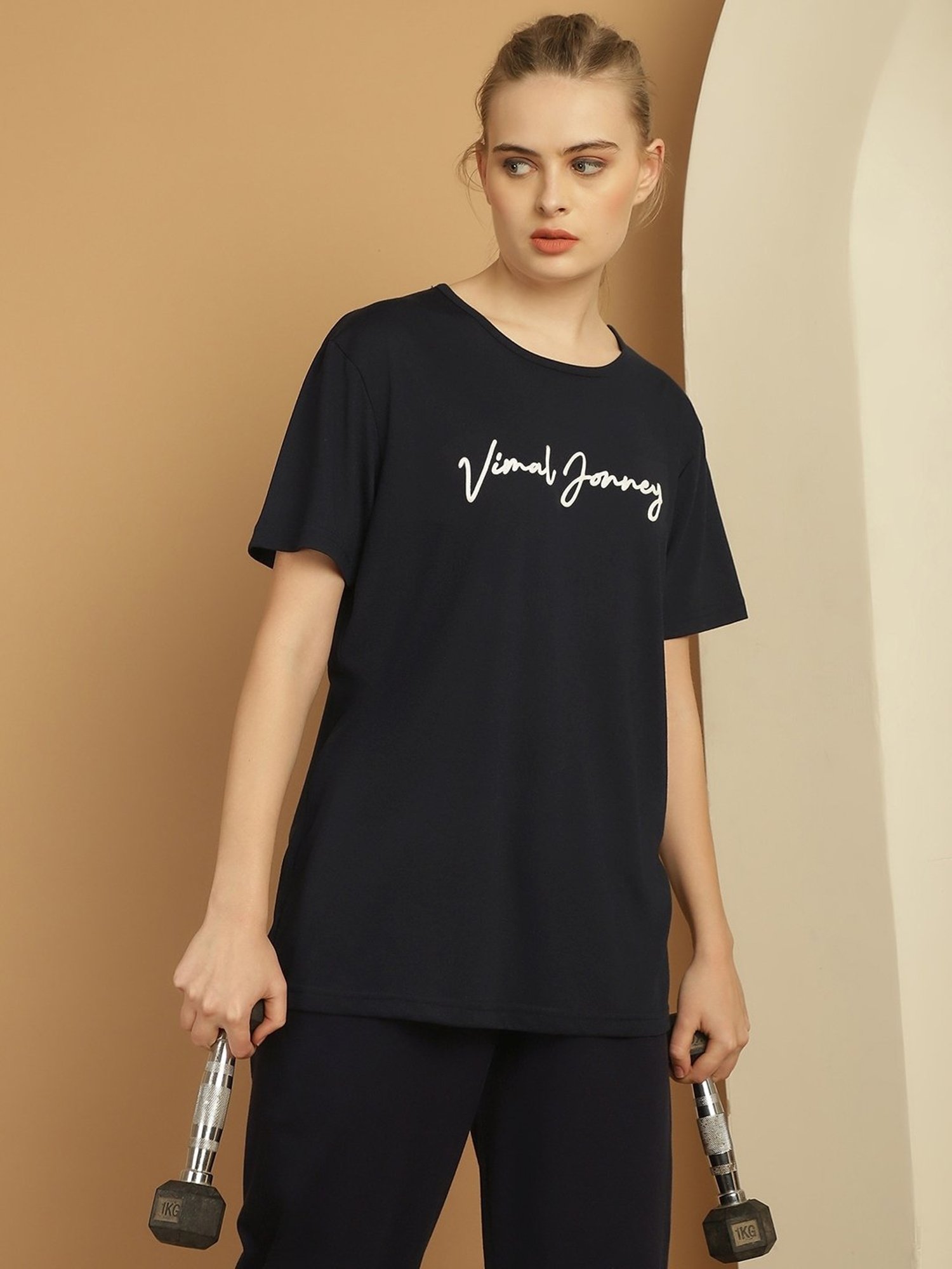 Vimal Jonney Black Cotton Logo Print T-Shirt & Track Pants Set