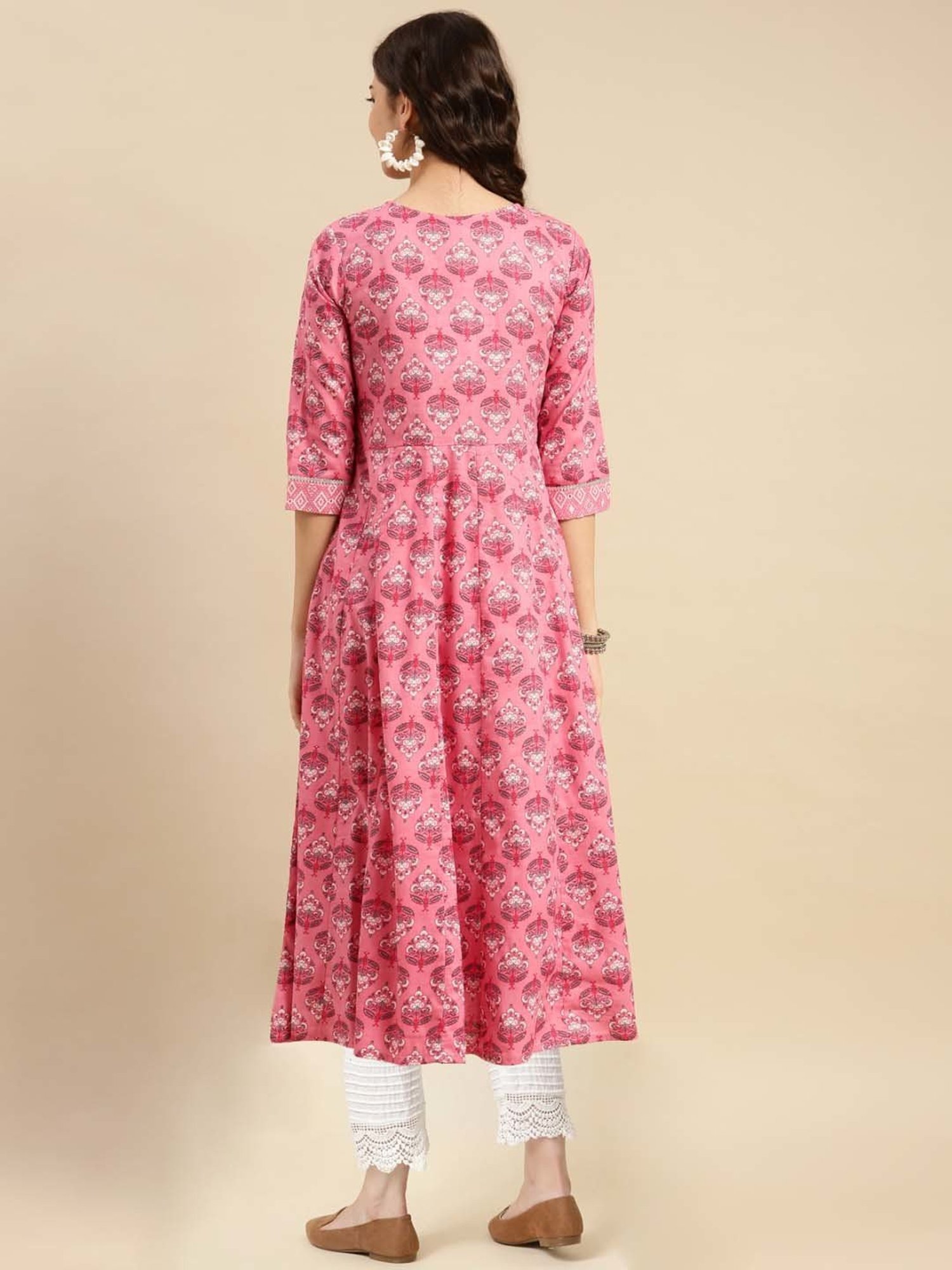 Rangita Pink & White Cotton Printed Kurta Pant Set