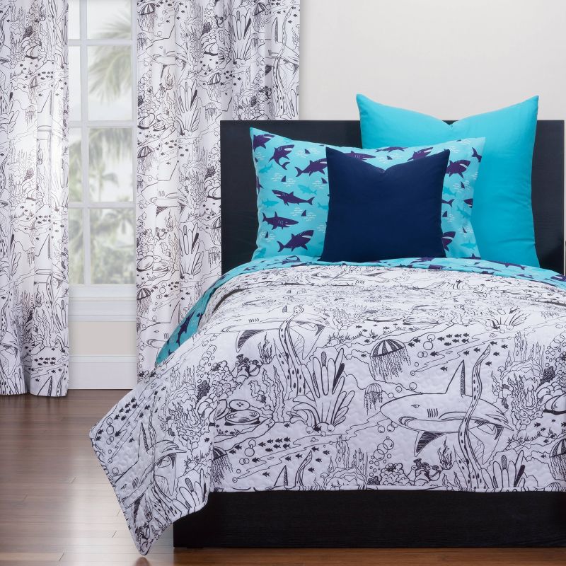 Shark Journey Hidden Pictures Rod Pocket Curtain Panel - Highlights