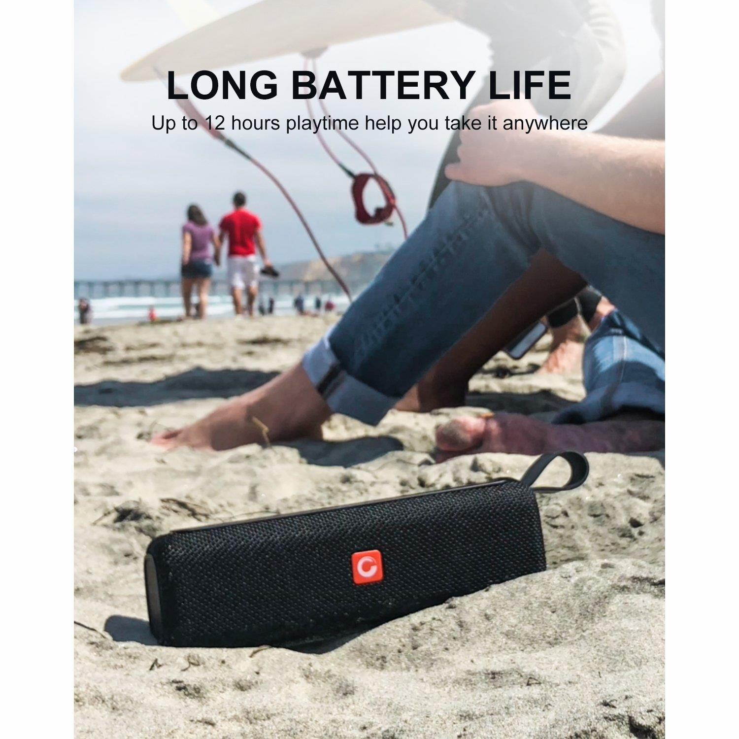 DOSS E-go II Portable Bluetooth Speakers with Superior Sound and Extra Bass, IPX6 Waterproof, Built-in Mic, 12W Driver, 12-Hour Playtime, Wireless Speakers for Phone, Computers, TV and More - (Black)